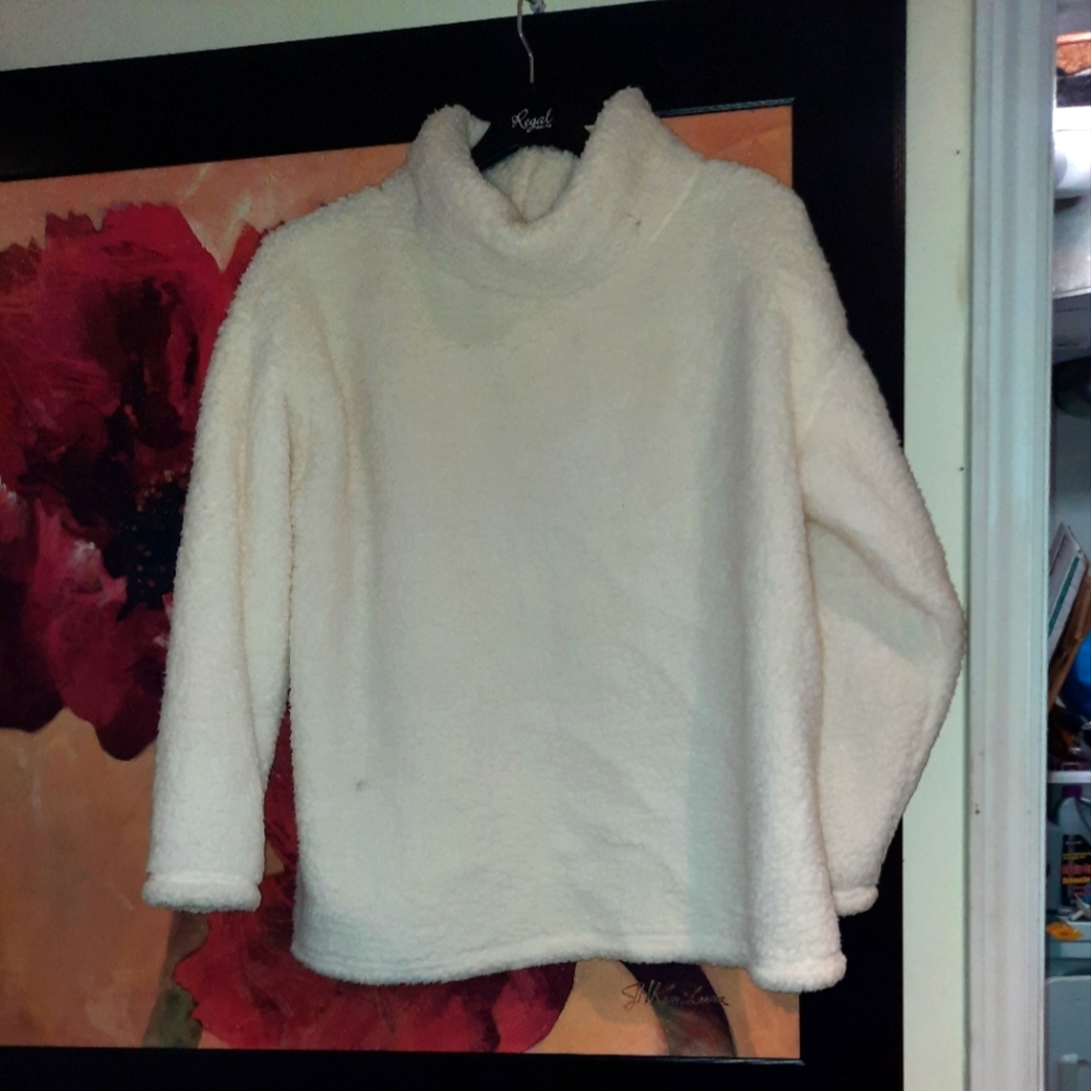 GENUINE JOE FRESH PULLOVER WOMEN'S PLUS SIZE 1X WINTER WHITE FLEECE RELAXED TOP